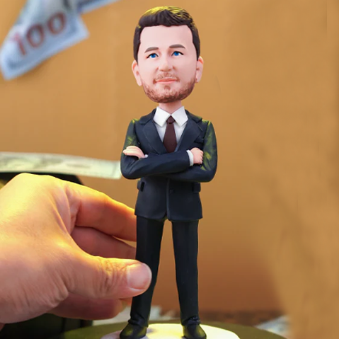 Businessman Custom Bobblehead Wearing Suit With Engraved Text Gift For Him