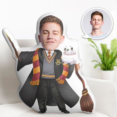 Custom Harry MiniMe Pillow Face Pillow Personalized owl and Broomstick Pillow Custom Pillow Picture Pillow Costume Pillow Doll