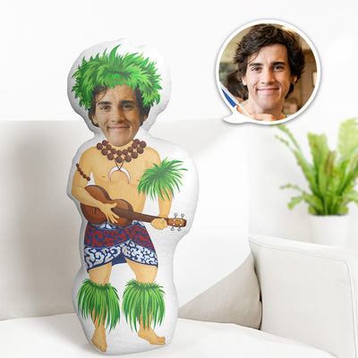 Custom Hawaiian Style Male Body MiniMe Pillow Face Pillow Personalized Grass Skirt And Small Guitar Pillow Custom Pillow Picture Pillow Costume Pillow Doll
