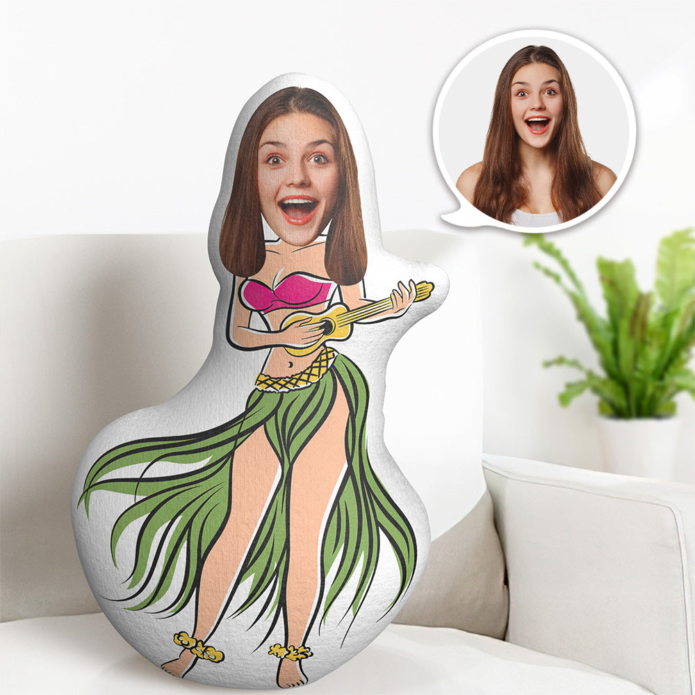Custom Hawaiian Style Female Body MiniMe Pillow Face Pillow Personalized Grass Skirt And Small Guitar Pillow Custom Pillow Picture Pillow Costume Pillow Doll
