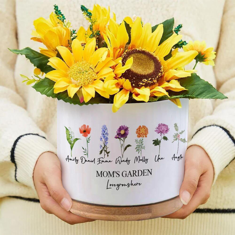 Custom Birth Month Flowers Planter Pot Personalized Name Ceramic Succulent Plant Pot