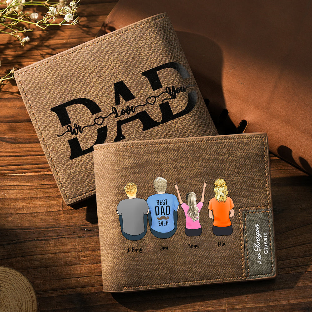Personalized Wallet Men's Bifold Wallet for Him Father's Day Gift Best Dad Ever Custom Family Members