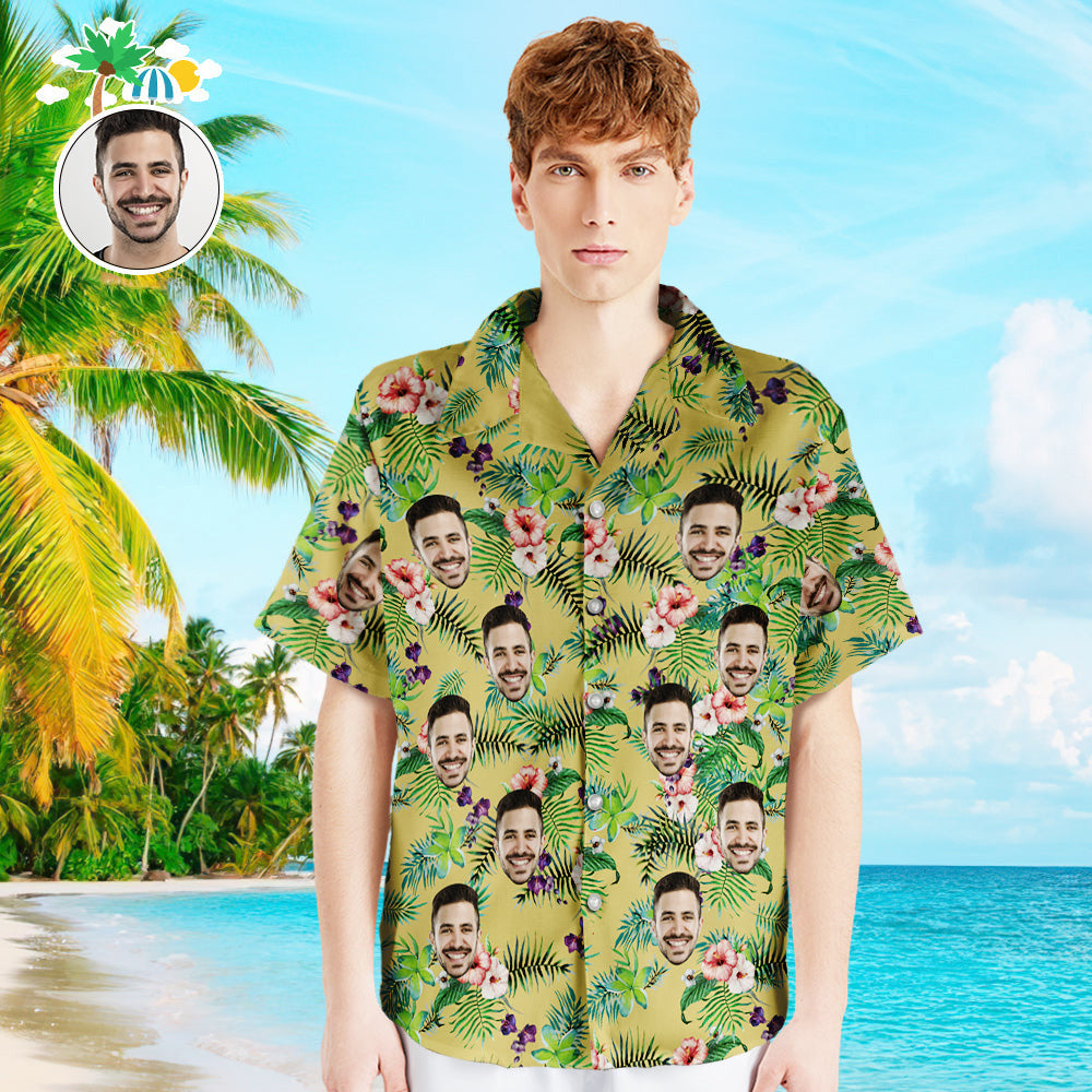 Birthday Idea for Men Custom Face Hawaiian Shirt Flowers