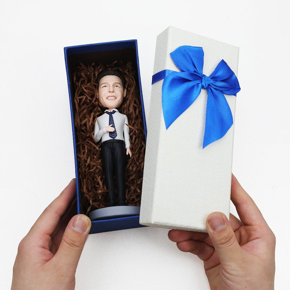 Businessman Custom Bobblehead Wearing Suit With Engraved Text Gift For Him