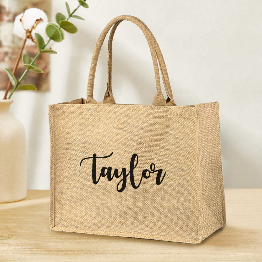 Personalized Burlap Bags Custom Name Monogram Beach Tote Bag Gift for Her