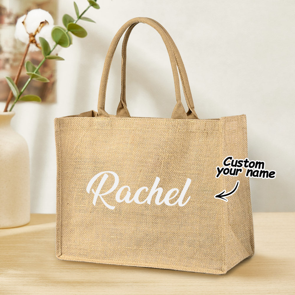 Personalized Burlap Bags Custom Name Monogram Beach Tote Bag Gift for Her