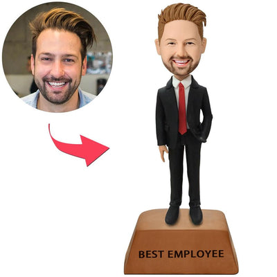 Best Employee Trophy Base Business Gift Male Executive In Red Tie Custom Bobblehead