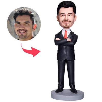 Business Man Arms Folded Custom Bobblehead With Engraved Text Gift For Dad