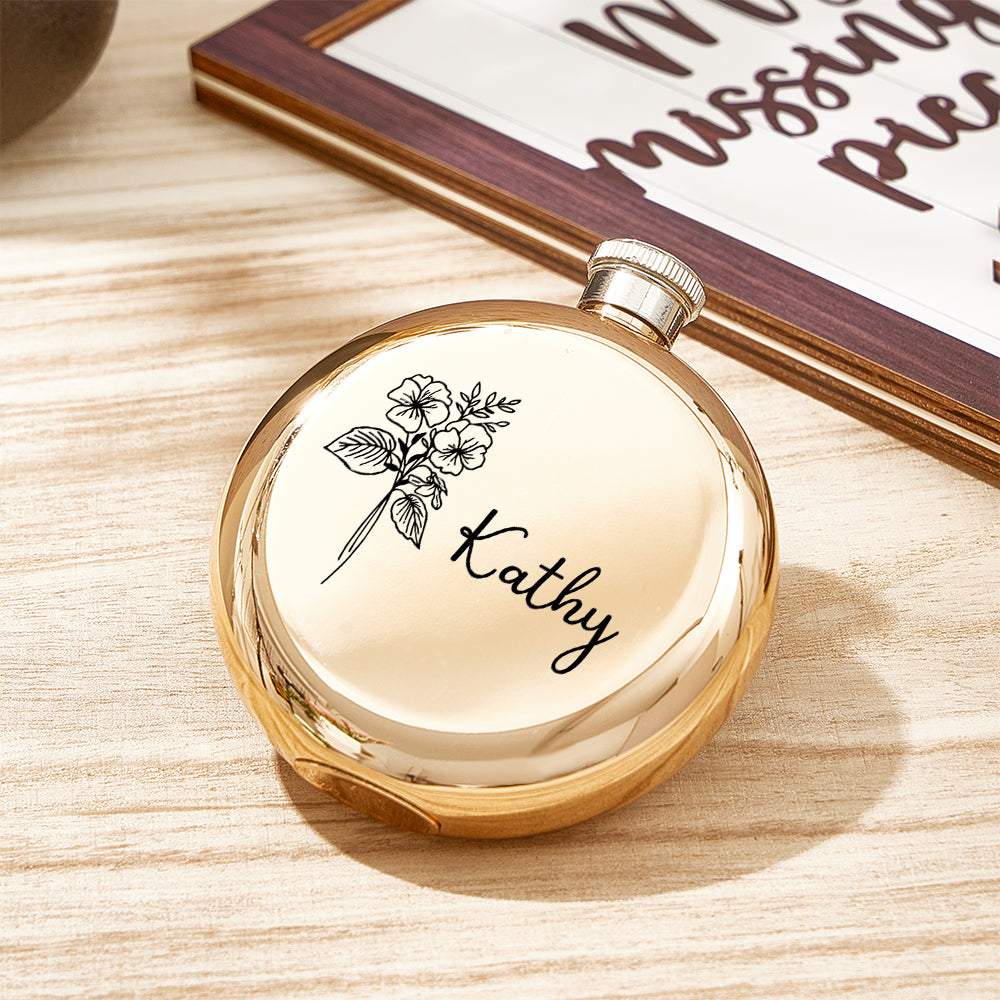 Personalized Name Flask with Birth Flower Custom Flask Gift for Bridesmaid Bachelorette Friends