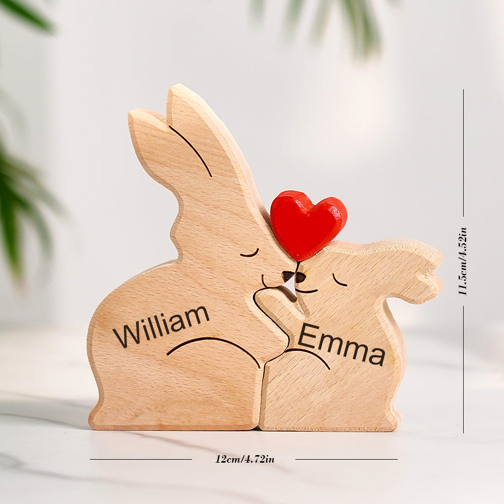 Wooden Rabbit Family Puzzle Custom Names House Warming Gifts Home Decor