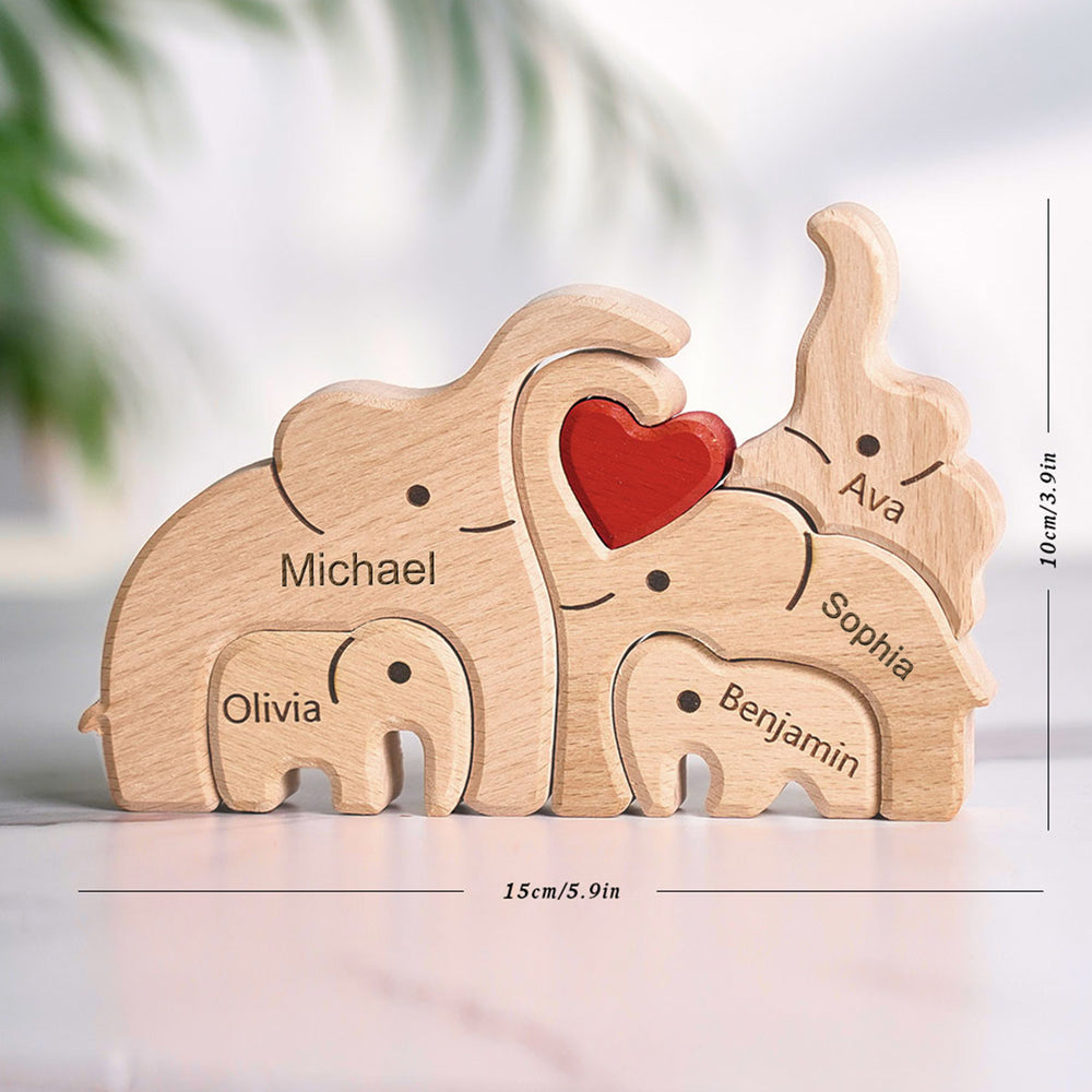 Wooden Family Elephant Puzzle Custom Names Home Decor House Warming Gifts