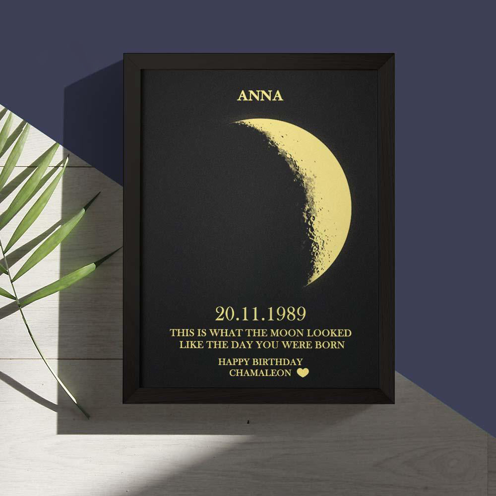 Custom Moon Phase and Names Wooden Frame with Your Text Custom Birthday Art Frame Best Gift for Birthday