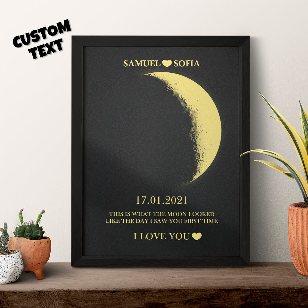 Custom Moon Phase and Names Wooden Frame with Your Text Custom Couple Art Frame Best Anniversary Gifts