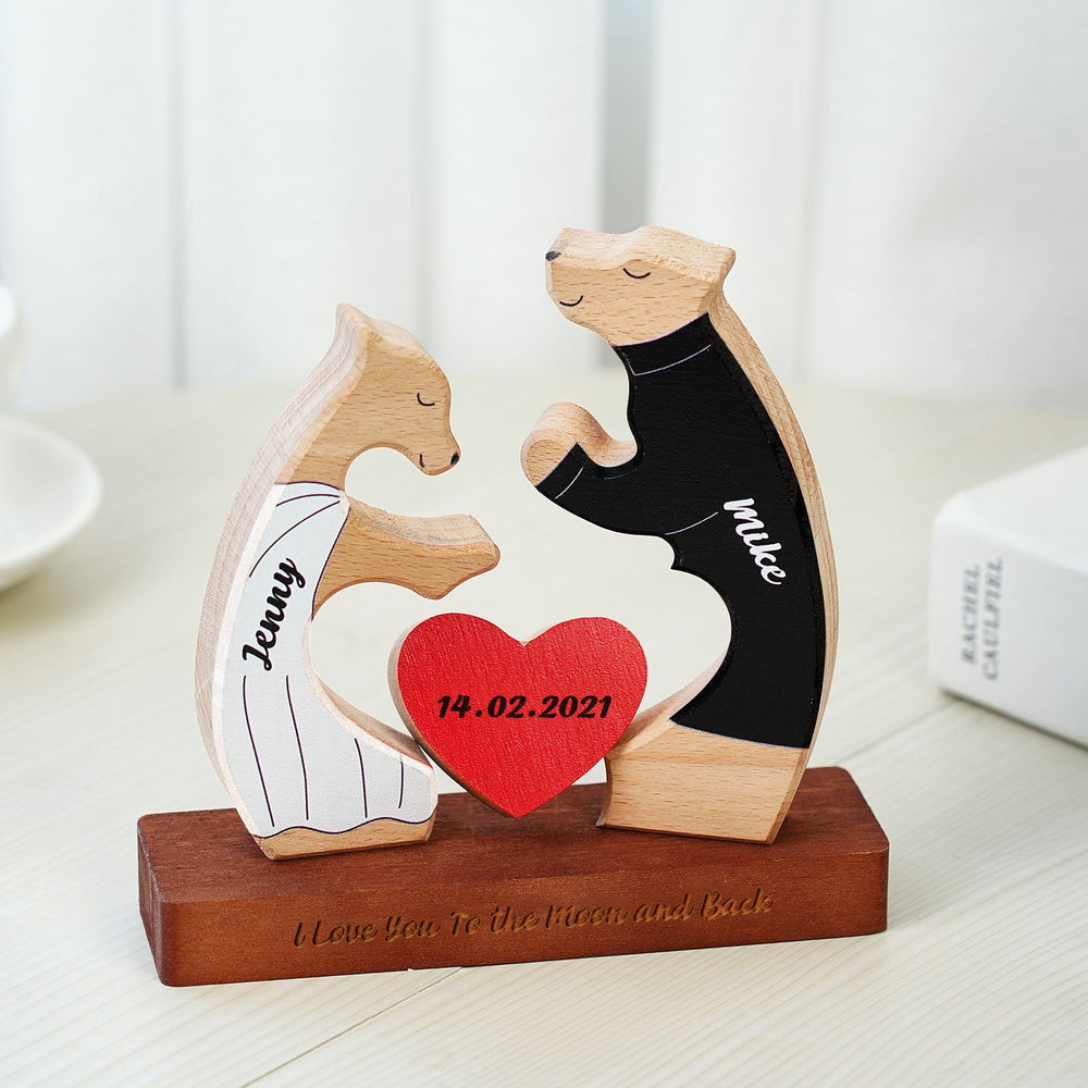 Custom Name Wooden Couple Bear with Personalized Date Blocks Love Gifts for Her
