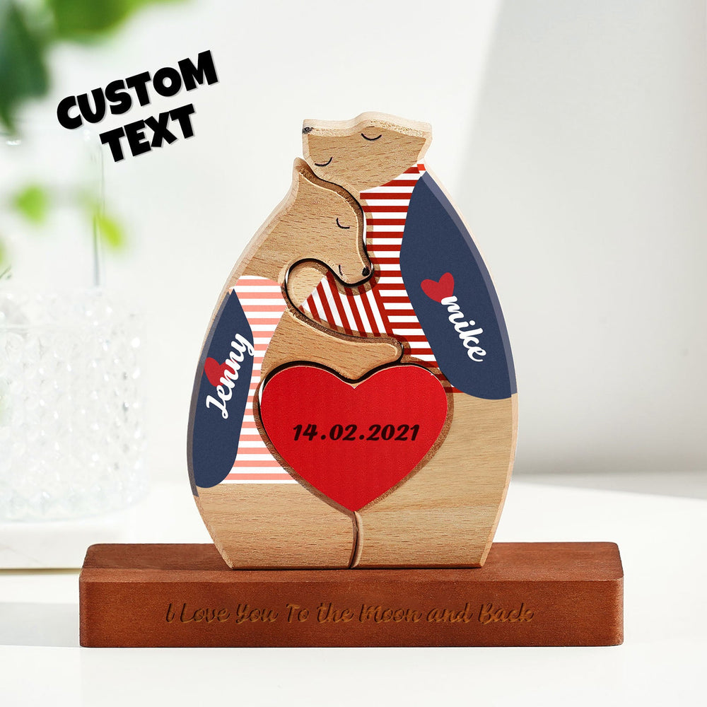 Custom Name Wooden Couple Bear with Personalized Date Blocks Love Gifts for Her
