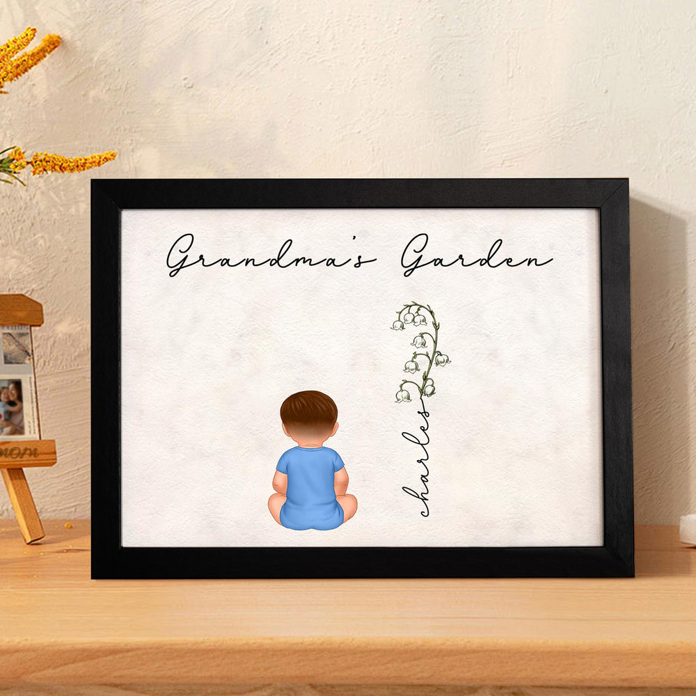 Custom Birth Month Flowers Garden With Grandkids Names Personalized Wooden Photo Frame Mother's Day Gift