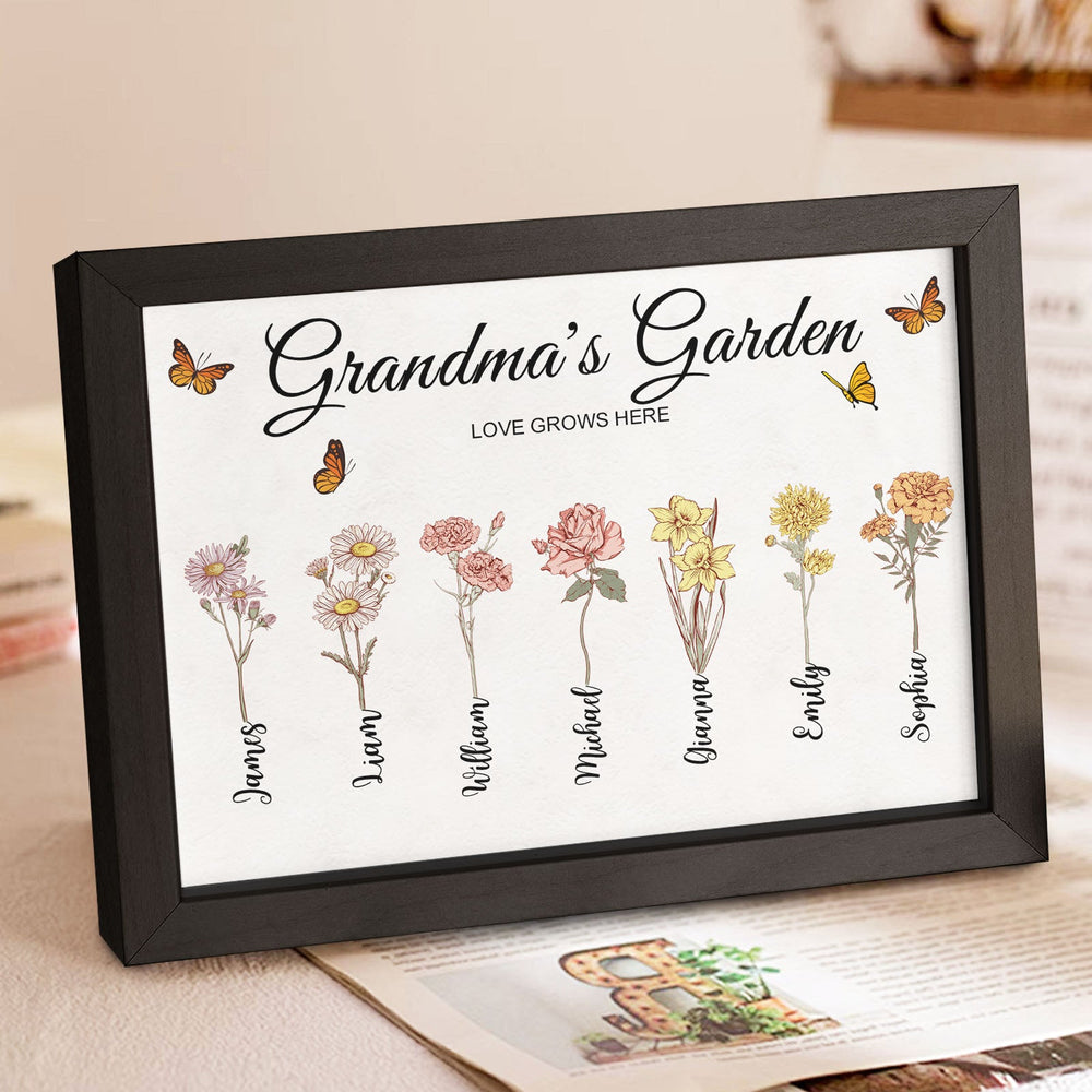 Custom Grandma's Garden Vintage Wooden Photo Frame Personalized Birth Flower Photo Frame Mother's Day Gift