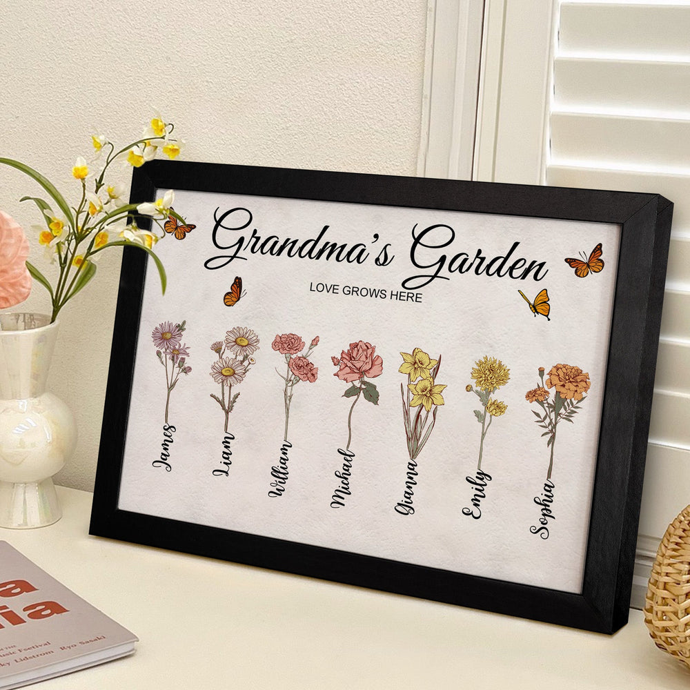 Custom Grandma's Garden Vintage Wooden Photo Frame Personalized Birth Flower Photo Frame Mother's Day Gift