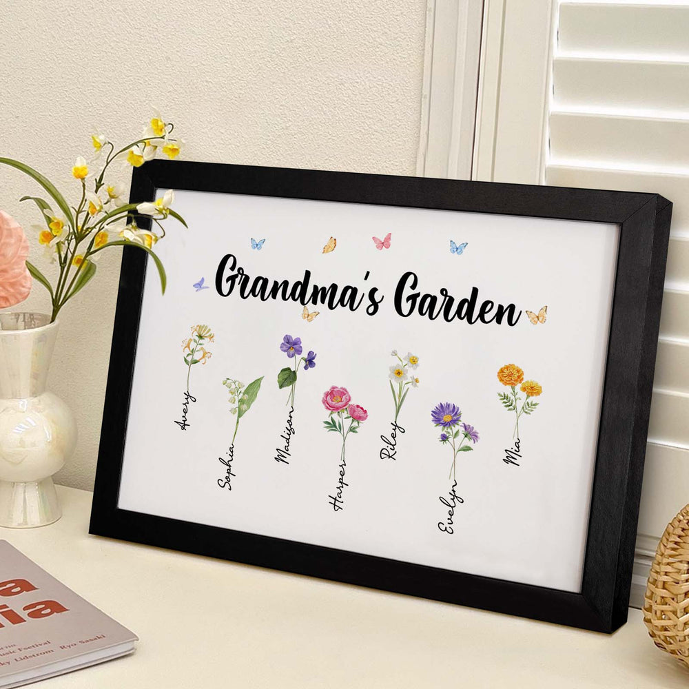 Custom Grandma's Garden Wooden Photo Frame Personalized Birth Flower Photo Frame Mother's Day Gift