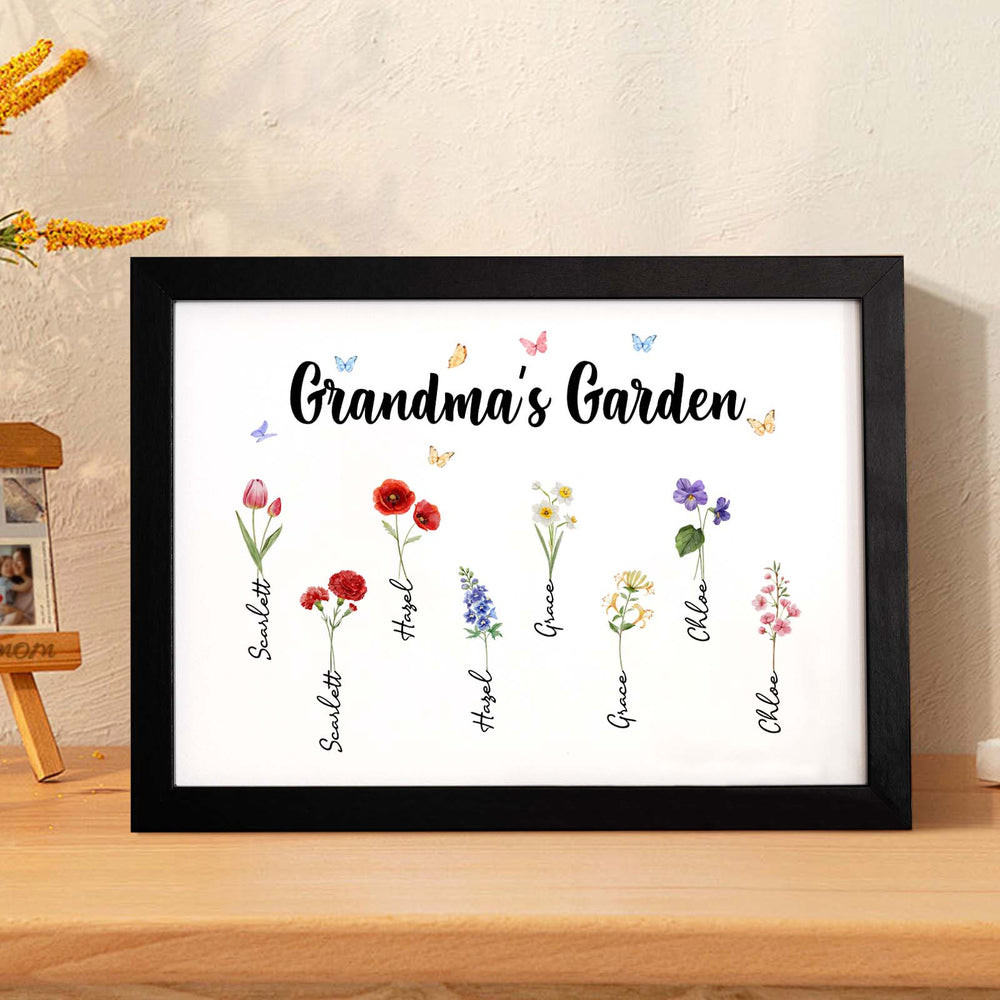 Custom Grandma's Garden Wooden Photo Frame Personalized Birth Flower Photo Frame Mother's Day Gift