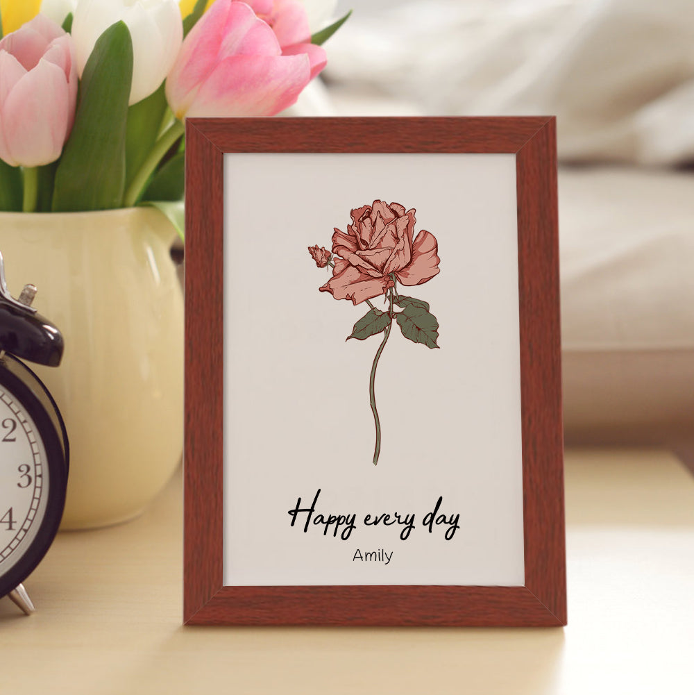 Personalized Birth flower Bouquet Red Wood Names Frame Gift for Mom