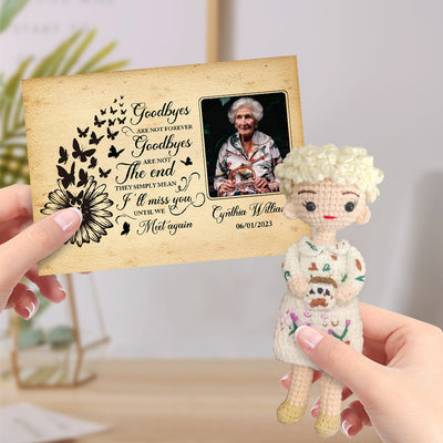 Custom Crochet Doll from Photo Gifts Handmade Look alike Dolls with Personalized Name Memorial Card - mysiliconefoodbag