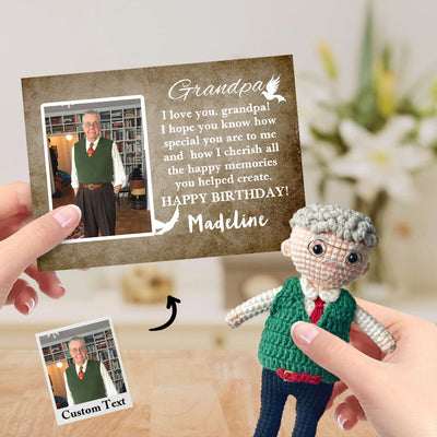 Custom Crochet Doll from Photo Handmade Look alike Dolls with Personalized Name Card Birthday Gifts for Grandpa