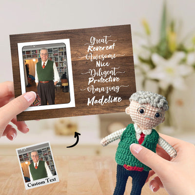 Gifts for Grandpa Custom Crochet Doll from Photo Handmade Look alike Dolls with Personalized Name Card