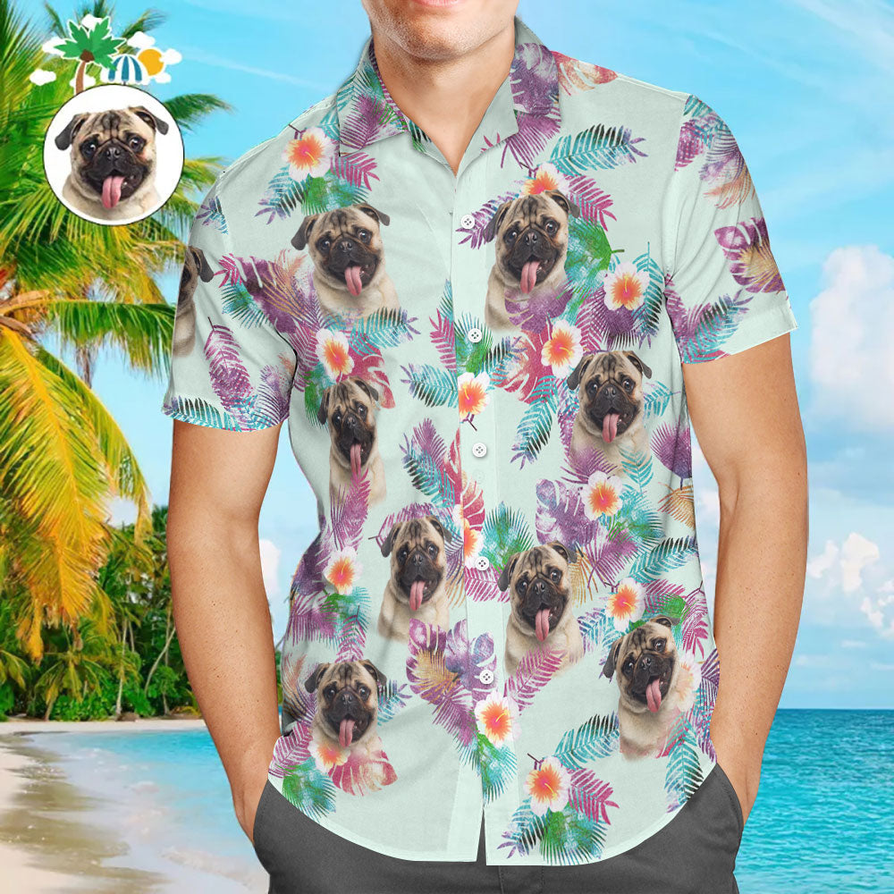 Custom Face Men Hawaiian Shirts Personalized Cute Dog Face for Pet Lover