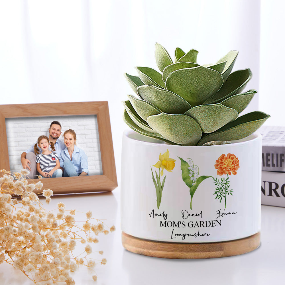 Custom Birth Flowers Planter Pot Personalized Name Ceramic Succulent Plant Pot