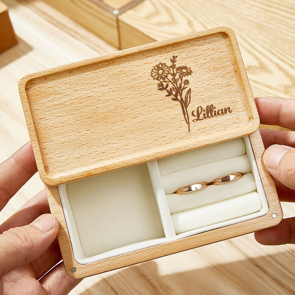 Personalized Birth Flower Jewelry Box Custom Name Jewelry Organizer Gift for Her