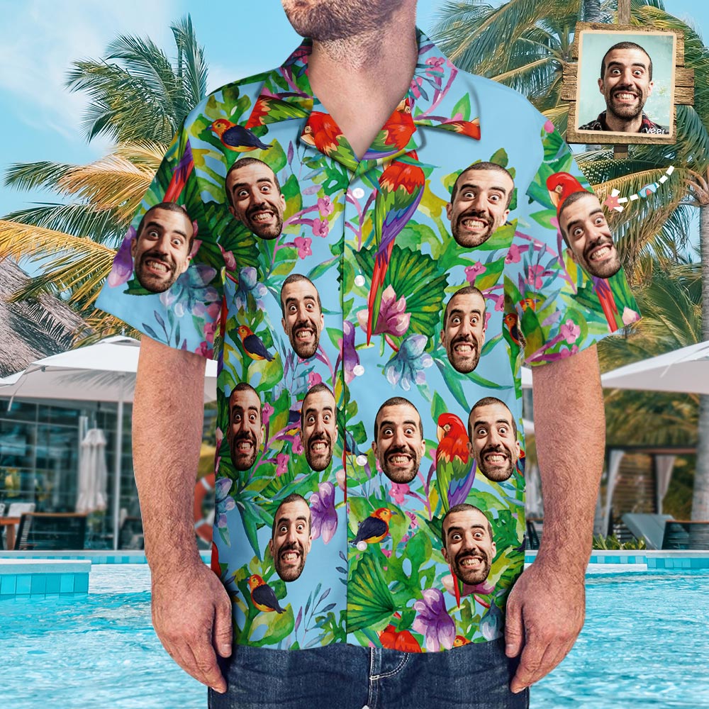 Custom Face Men's Hawaiian Shirt Parrot