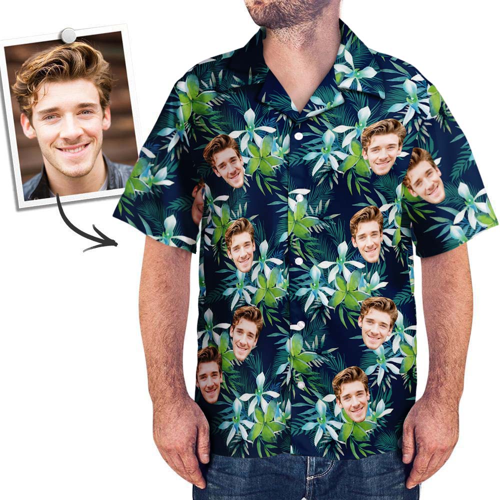 Custom Hawaiian Shirt with Face Custom Dog Face Tropical Shirts Leaves