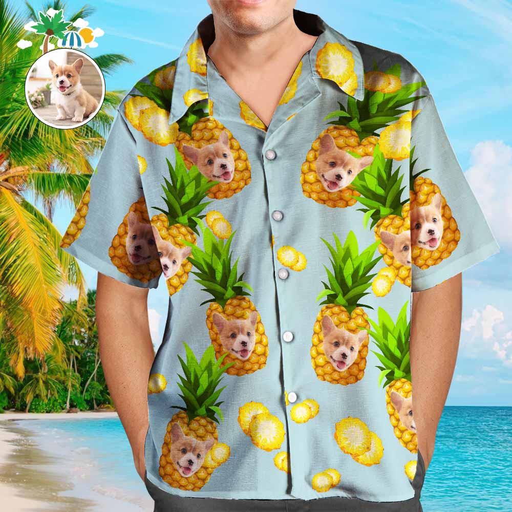Hawaiian Shirt with Dog on It Pineapple Hawaiian Shirt with Face Custom Tropical Shirts