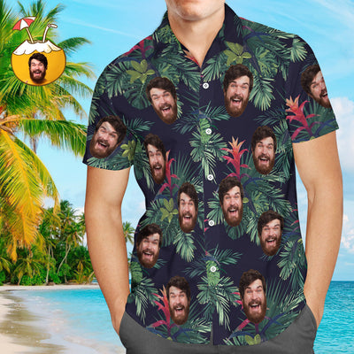 Gift for Husband Custom Face Hawaiian Shirt All Over Print Leaves