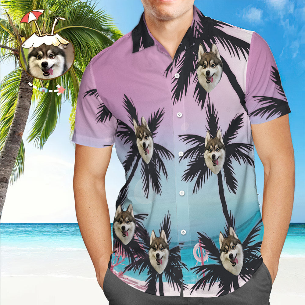 Gift for Him Custom Face Hawaiian Shirt All Over Print Beach Style Coconut Trees Anniversary Gift