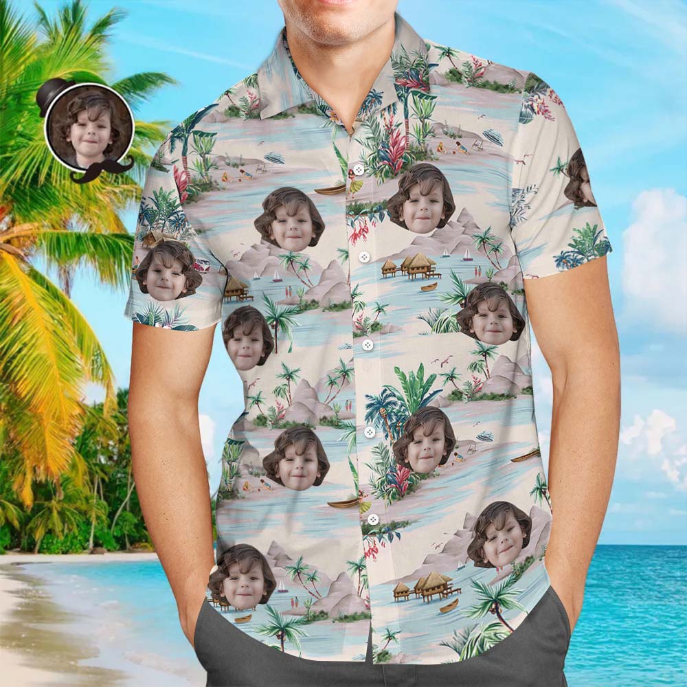 Custom Dog Face Hawaiian Shirt Custom Tropical Shirts  Men's All Over Print Hawaiian Shirt