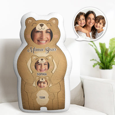 Custom Photo Pillow Bear Mom with Kids Personalized Names Gifts for Mom - mysiliconefoodbag