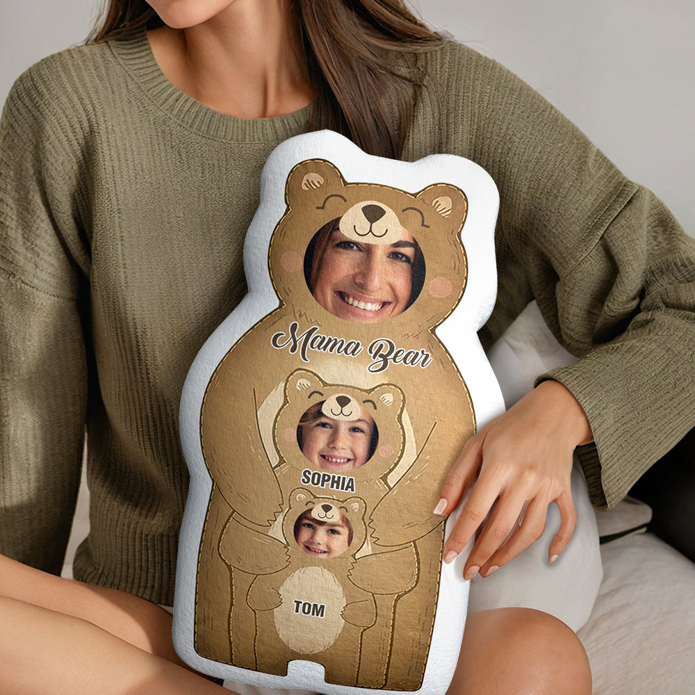 Custom Photo Pillow Bear Mom with Kids Personalized Names Gifts for Mom