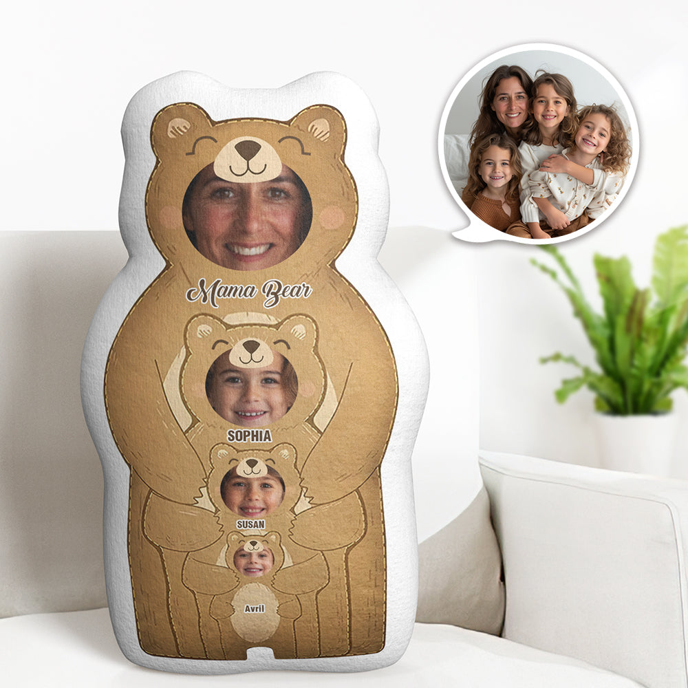Custom Photo Pillow Bear Mom with Kids Personalized Names Gifts for Mom