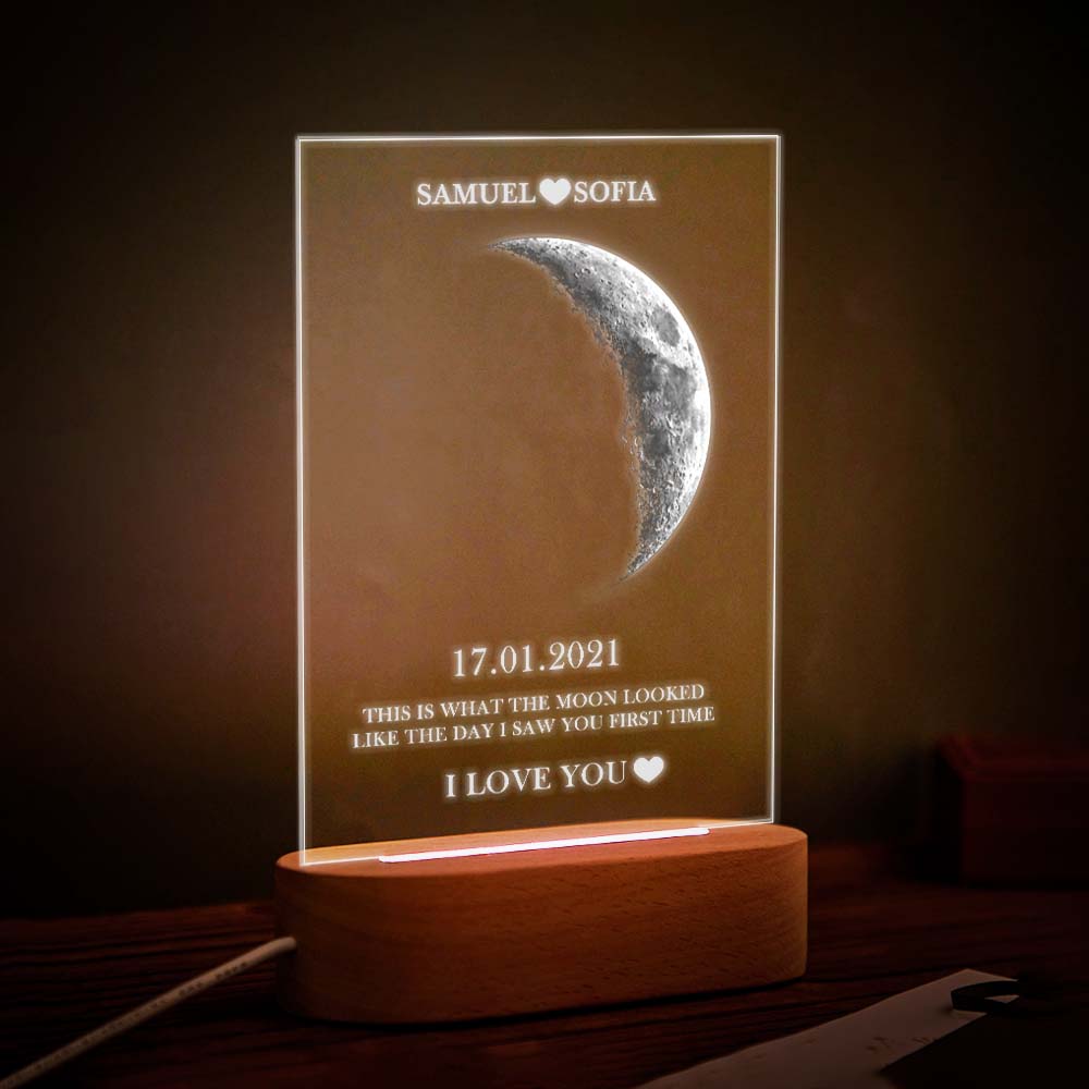 Custom Moon Phase Lamp with Personalized Names Text Seven Color Light