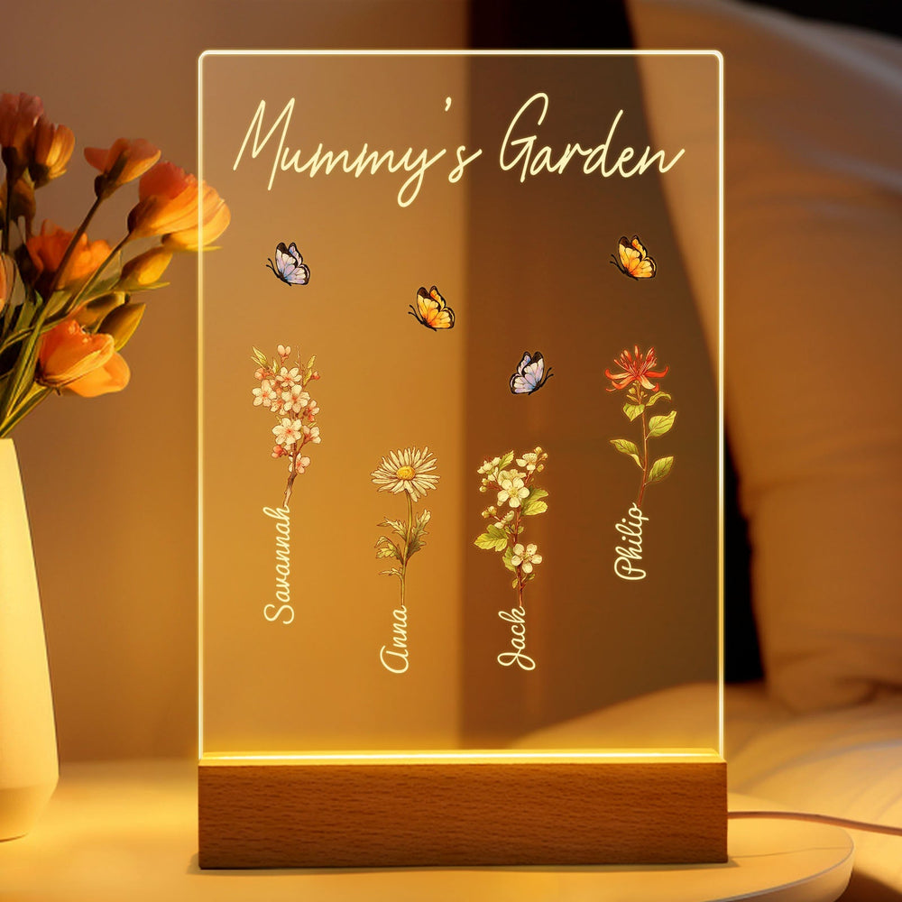 Personalized Grandma's Garden Night Light Birth Month Flower Gift for Her