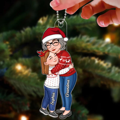 Grandma & Grandkid Hugging Christmas Gifts Personalized Acrylic Ornament - mysiliconefoodbag