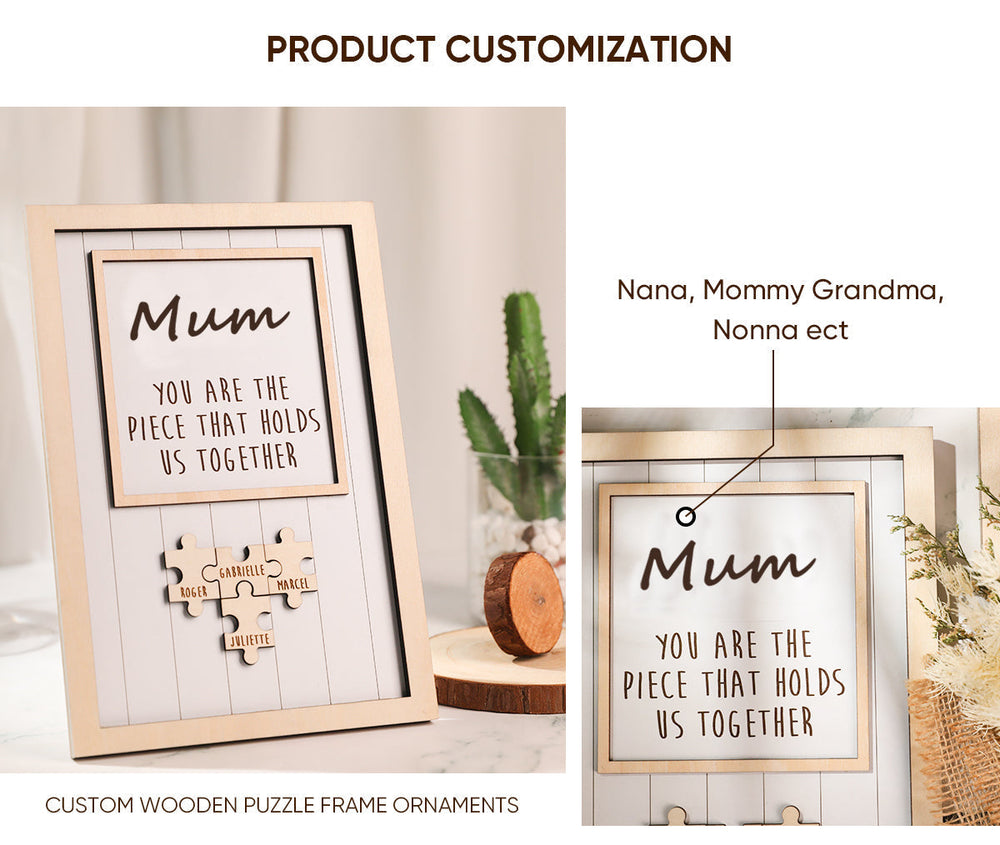 Custom Mom Wooden Puzzle Frame Personalised Engraved Name Decor Gift for Mother