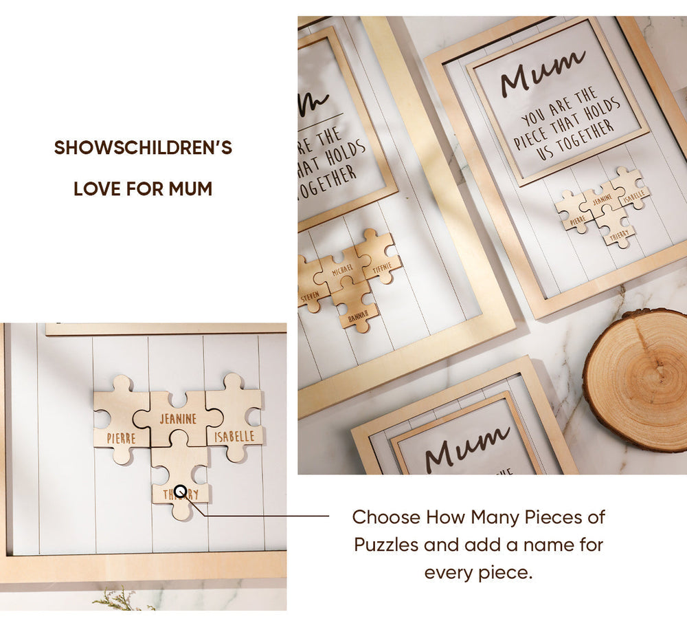 Personalized Wooden Puzzle Frame Gift for Mom Custom Engraved Name Decor Mother's Day Gift