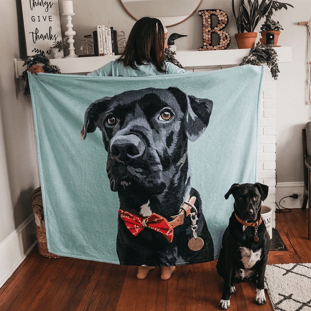 Custom Dog Blankets Personalized Pet Photo Blankets Painted Art Portrait Fleece Blanket Best Gift 2021 He Walked Away