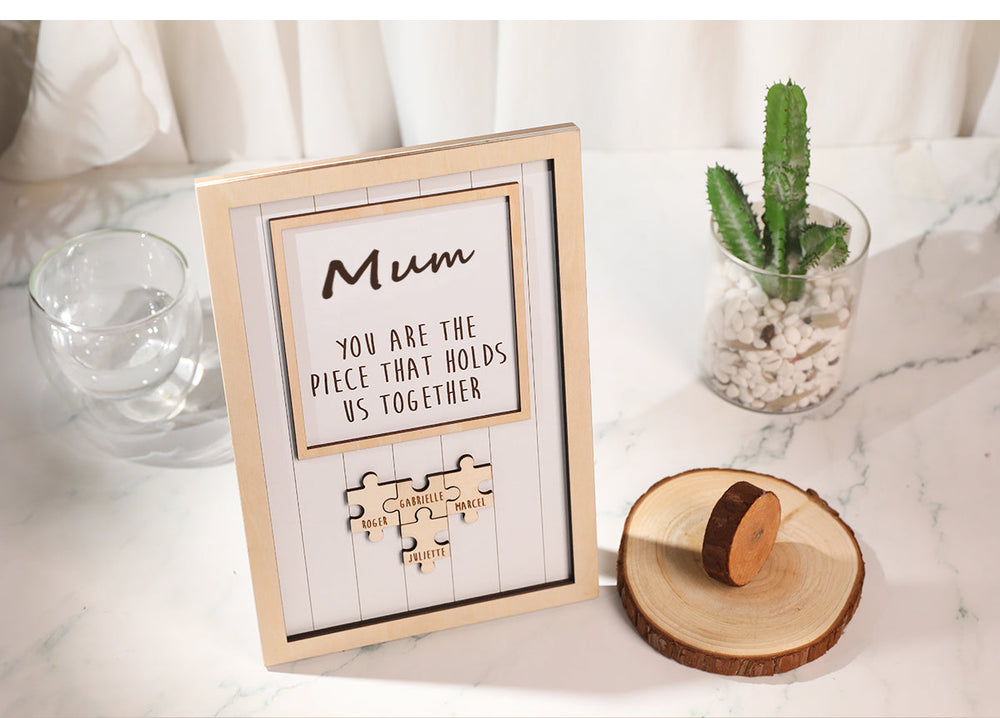 Personalized Wooden Puzzle Frame Gift for Mom Custom Engraved Name Decor Mother's Day Gift