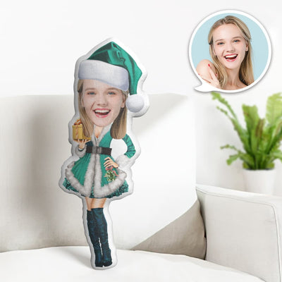 Custom Face Pillow Personalized Photo Pillow Christmas Green Dress MiniMe Pillow Gifts for Christmas - auphotoblanket