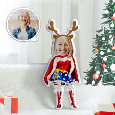 Custom Face Pillow Personalized Photo Pillow Christmas Gift Reindeer Superwoman MiniMe Pillow Gifts for Chirstmas - auphotoblanket
