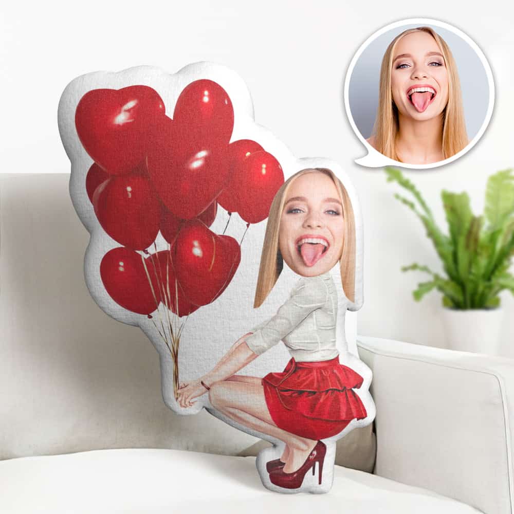 Valentine's Day Gift Custom Face Pillow, Girl with Balloon Face Doll, the Best Gift for Lover